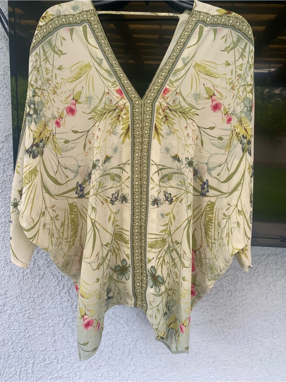 Rose & Olive Floral V-Neck Tunic in Cream & Green